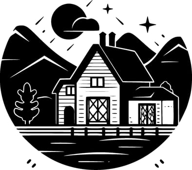 Farmhouse, Black and White Vector illustration