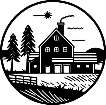 Farmhouse - Black and White Isolated Icon - Vector illustration