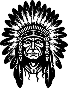 Indian Chief, Black and White Vector illustration