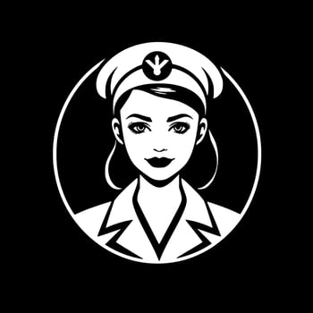 Nurse, Black and White Vector illustration