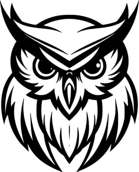 Owl, Black and White Vector illustration