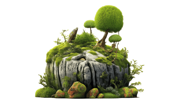 Rock garden wild nature stones with sparse vegetation green growth . AI Generated png