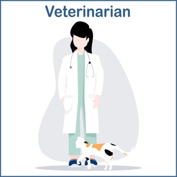 Female veterinarian and orange tabby cat vector