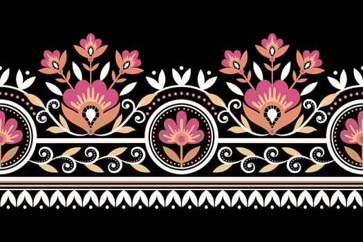 Ethnic Seamless borders and flower ornament motif draws working illustration flowers and  ornament motif design elements Neckline pattern lace embroidery textile floral vector
