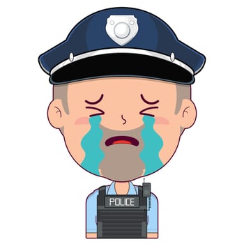 policeman crying and scared face cartoon cute vector