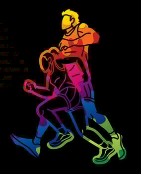 Man and Woman Runner Marathon Cartoon Sport Running Graphic Vector