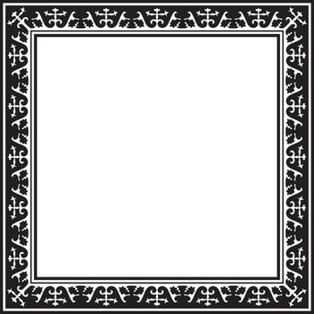 Vector black monochrome square Kazakh national ornament. Ethnic pattern of the peoples of the Great Steppe, Mongols, Kyrgyz, Kalmyks, Buryats. Square frame border
