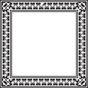 Vector black monochrome square Kazakh national ornament. Ethnic pattern of the peoples of the Great Steppe, .Mongols, Kyrgyz, Kalmyks, Buryats. Square frame border