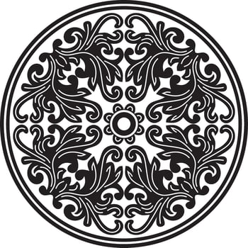 Vector black monochrome round ancient Byzantine ornament. Classical circle of the Eastern Roman Empire, Greece. Pattern motifs of Constantinople