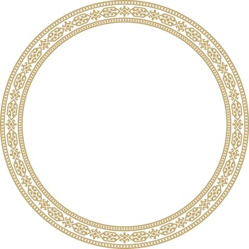 Vector golden round Kazakh national ornament. Ethnic pattern of the peoples of the Great Steppe, Mongols, Kyrgyz, Kalmyks, .Buryats. circle, frame border