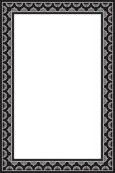 Vector square monochrome black Indian national ornament. Ethnic plant border. Flowers frame. Poppies and leaves