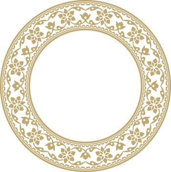 Vector round golden Indian national ornament. Ethnic plant circle, border. Frame, flower ring. Poppies and leaves