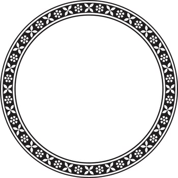 Vector round monochrome black Indian national ornament. Ethnic plant circle, border. Frame, flower ring. Poppies and leaves