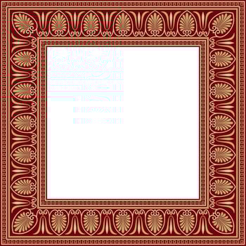 Vector gold and red square classical Greek ornament. European ornament. Border, frame Ancient Greece, Roman Empire