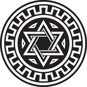 Vector round black monochrome jewish national ornament.