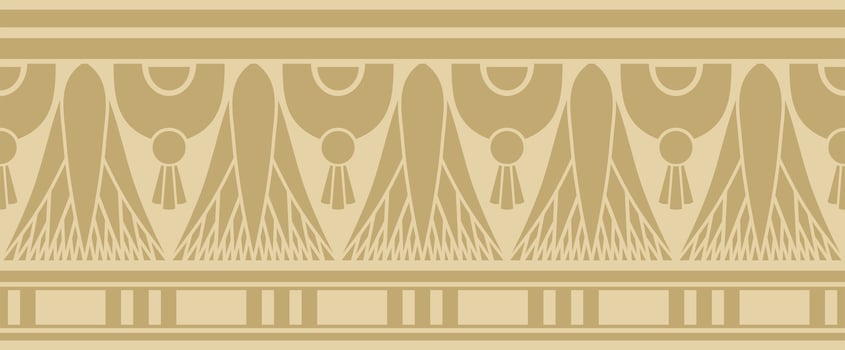 Vector golden seamless Egyptian border. Endless ornament of Ancient Africa. Pattern of lotus flowers and sun