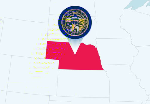 United States with selected Nebraska map and Nebraska flag icon. vector
