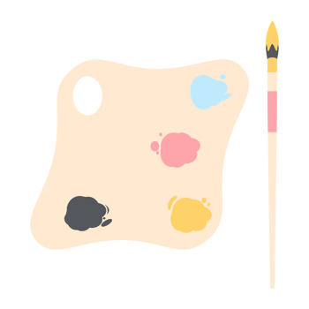 Color palette board with long brush painting utility png
