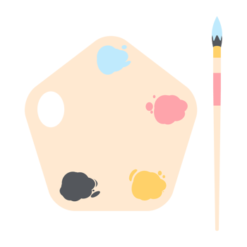 Color palette board with long brush painting utility png