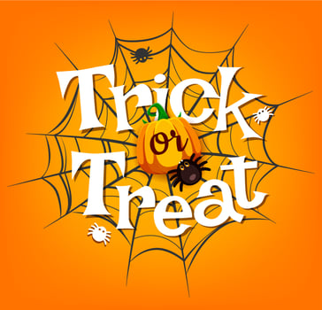 Trick or treat Halloween banner with funny spider vector