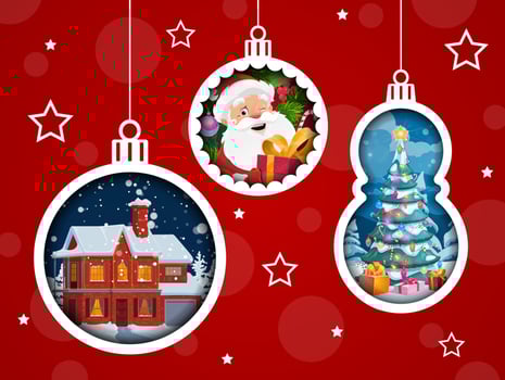 Christmas paper cut banner with holiday baubles vector