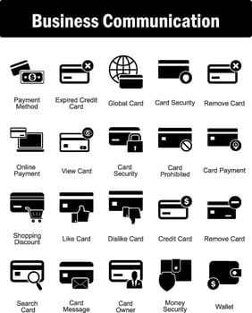 A set of 20 business icons as payment method, expired credit card, global card vector
