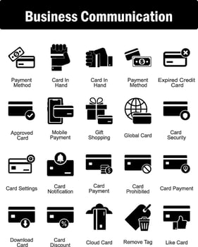 A set of 20 business icons as payment method, card in hand, expired credit card vector