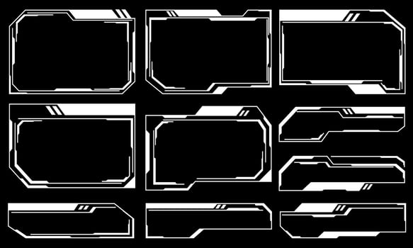 Hud frames white line user interface elements design modern technology futuristic control panel screen digital hologram window gaming menu touching cyber monitor set on black background vector