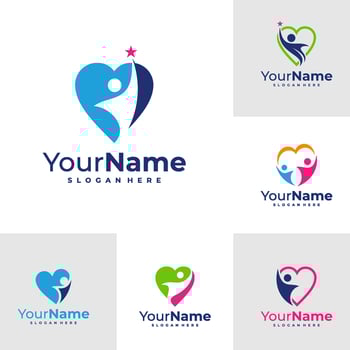Set of Love with Leader logo design Template. Love with People logo vector illustration.