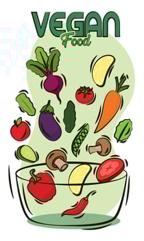 Group of vegetables on a bowl Vegan food lifestyle Vector