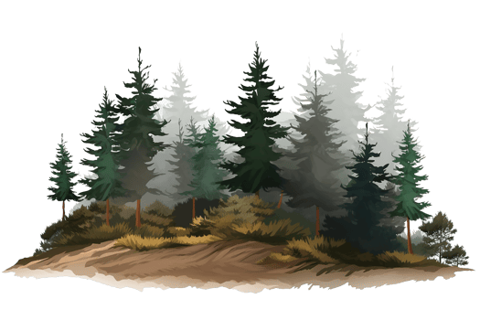 watercolor of small fir forest, group of tree landscape isolated. Generative AI png