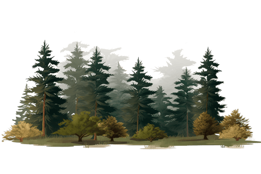 watercolor of small fir forest, group of tree landscape isolated. Generative AI png