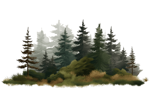 watercolor of small fir forest, group of tree landscape isolated. Generative AI png