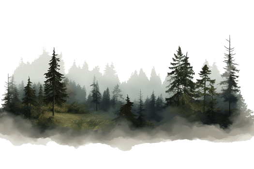 watercolor of small fir forest, group of tree landscape isolated. Generative AI png