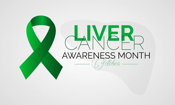 Liver Cancer Awareness Calligraphy Poster Design. Realistic Emerald Green Ribbon. Cancer can sometimes start in liver or spread from another organ. vector