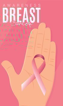 Hand holding pink ribbon Breast cancer poster Vector