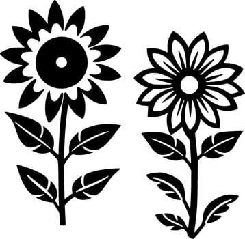 Flowers - Black and White Isolated Icon - Vector illustration