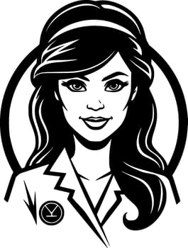 Nurse, Black and White Vector illustration