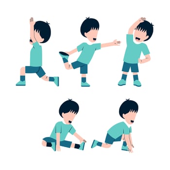 Set Of Little Boy Stretching vector