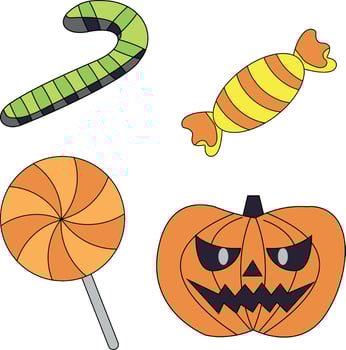 colorful halloween clipart set in cartoon style for kids and children vector