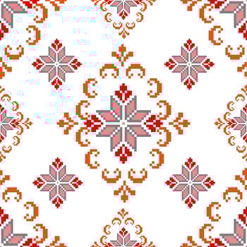 Floral Cross Stitch Embroidery on white background.geometric ethnic oriental seamless pattern traditional.Aztec style abstract vector illustration.design for texture,fabric,clothing,wrapping,sarong.