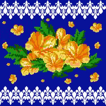 Floral Cross Stitch Embroidery on white background.geometric ethnic oriental seamless pattern traditional.Aztec style abstract vector illustration.design for texture,fabric,clothing,wrapping,sarong.