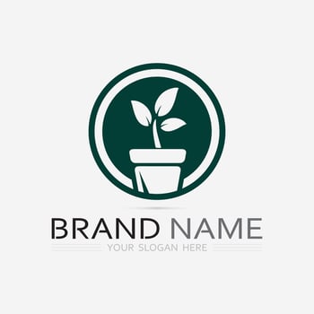 Gardening logo with shovel icon and tree with green leaves logo template. vector