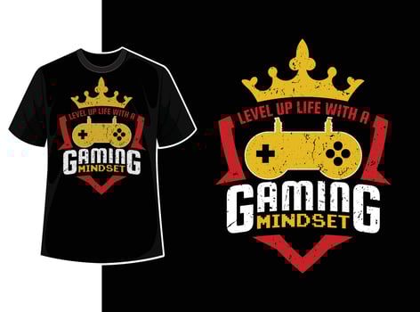Vintage typography gaming t shirt template design with creative motivation quote and vector shape