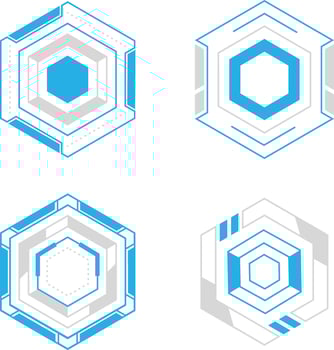 Hexagon Futuristic HUD Vector Icon Collection. Isolated On White Background