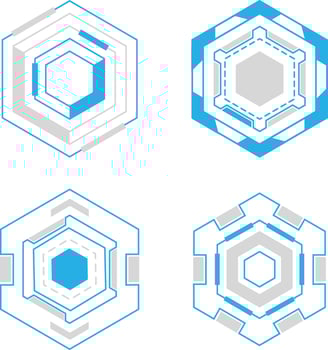 Hexagon Futuristic HUD Vector Icon Collection. Isolated On White Background
