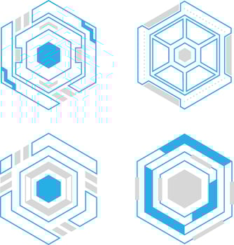 Hexagon Futuristic HUD Vector Icon Collection. Isolated On White Background