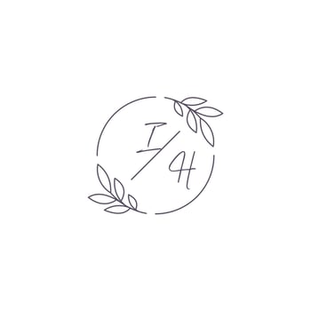 Initials IH monogram wedding logo with simple leaf outline and circle style vector