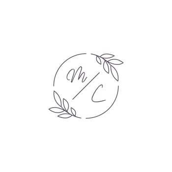 Initials MC monogram wedding logo with simple leaf outline and circle style vector