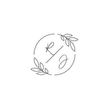 Initials RJ monogram wedding logo with simple leaf outline and circle style vector